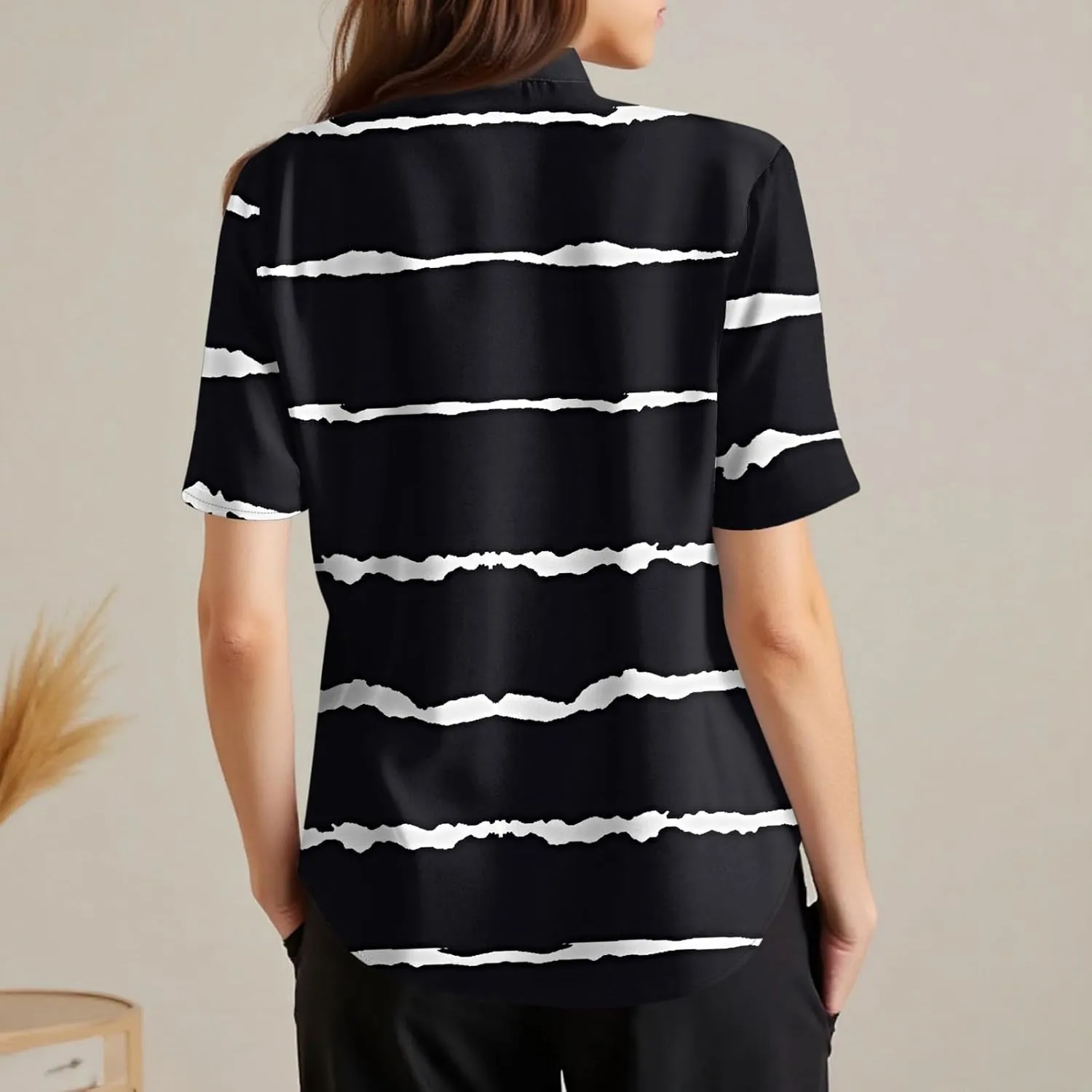 Womens Short Sleeve Casual Print Button Down Shirts Summer Soft Fashion Cotton Linen Blouses Tops Trendy