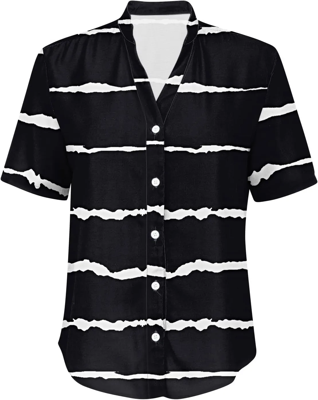 Womens Short Sleeve Casual Print Button Down Shirts Summer Soft Fashion Cotton Linen Blouses Tops Trendy