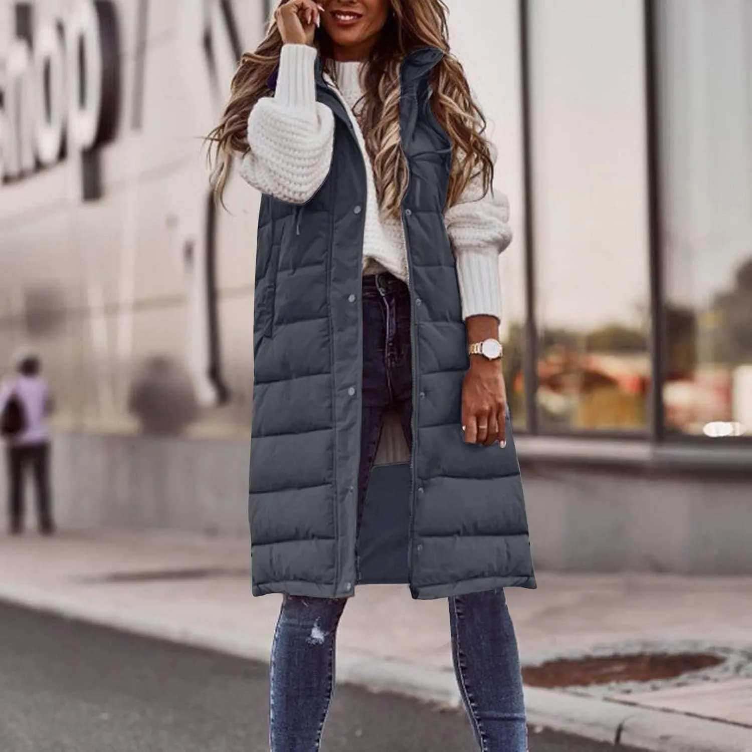Women's Sleeveless Down Parkas Jackets Warm Winter Vest Coats for Women Long Jacket Plus Size Hooded Puffer Coat
