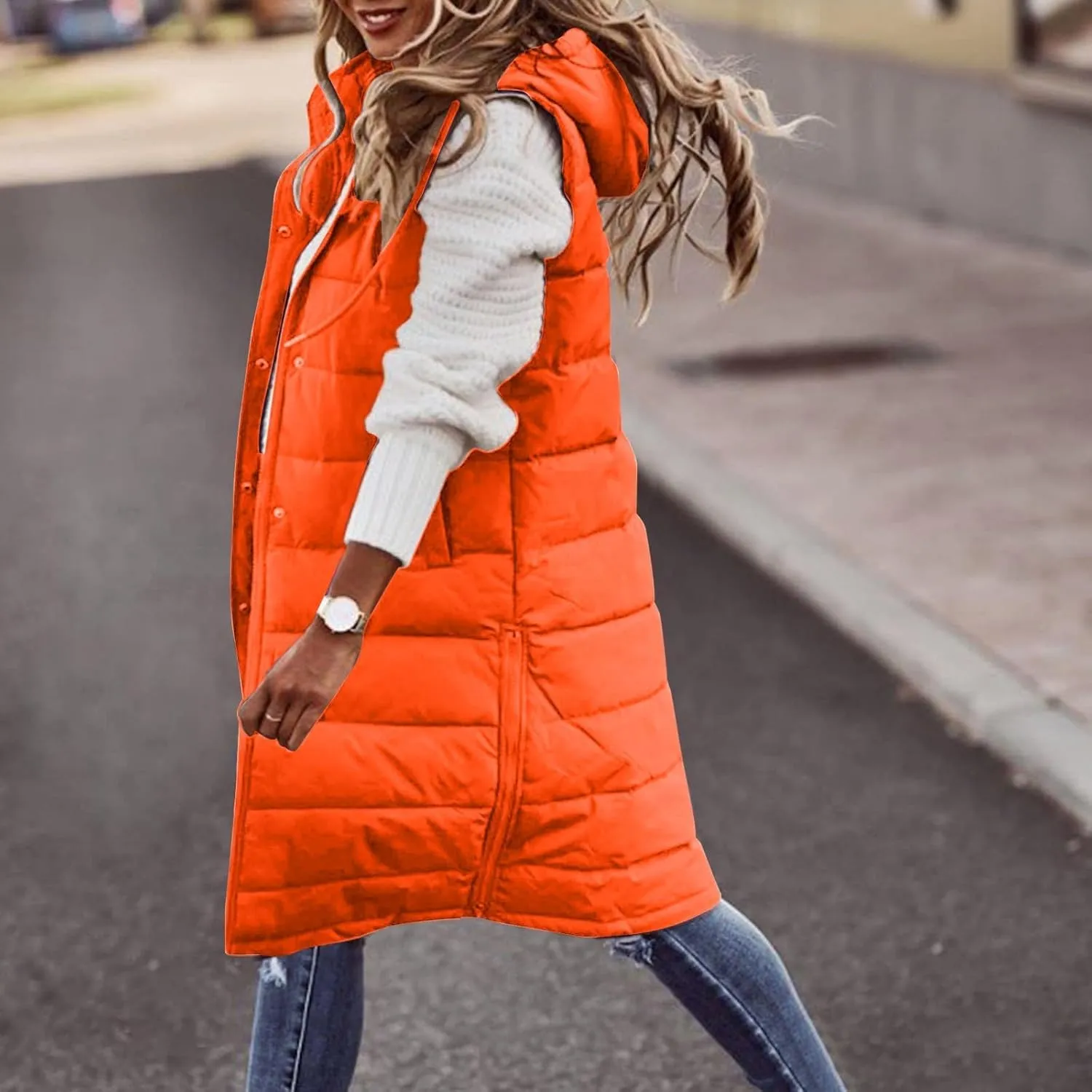 Women's Sleeveless Down Parkas Jackets Warm Winter Vest Coats for Women Long Jacket Plus Size Hooded Puffer Coat