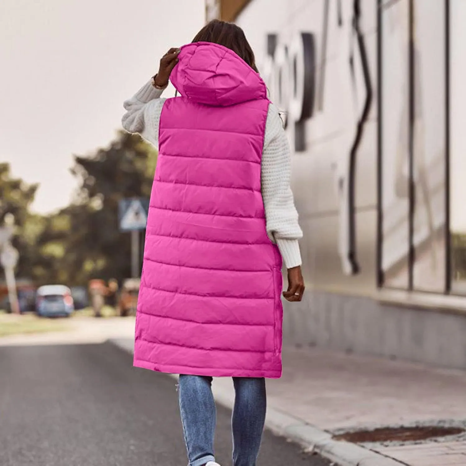 Women's Sleeveless Down Parkas Jackets Warm Winter Vest Coats for Women Long Jacket Plus Size Hooded Puffer Coat