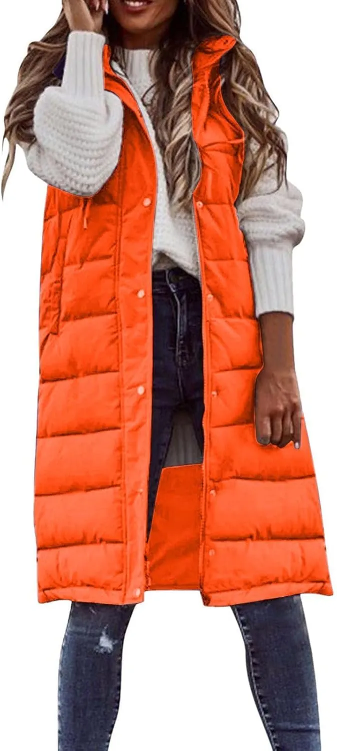 Women's Sleeveless Down Parkas Jackets Warm Winter Vest Coats for Women Long Jacket Plus Size Hooded Puffer Coat