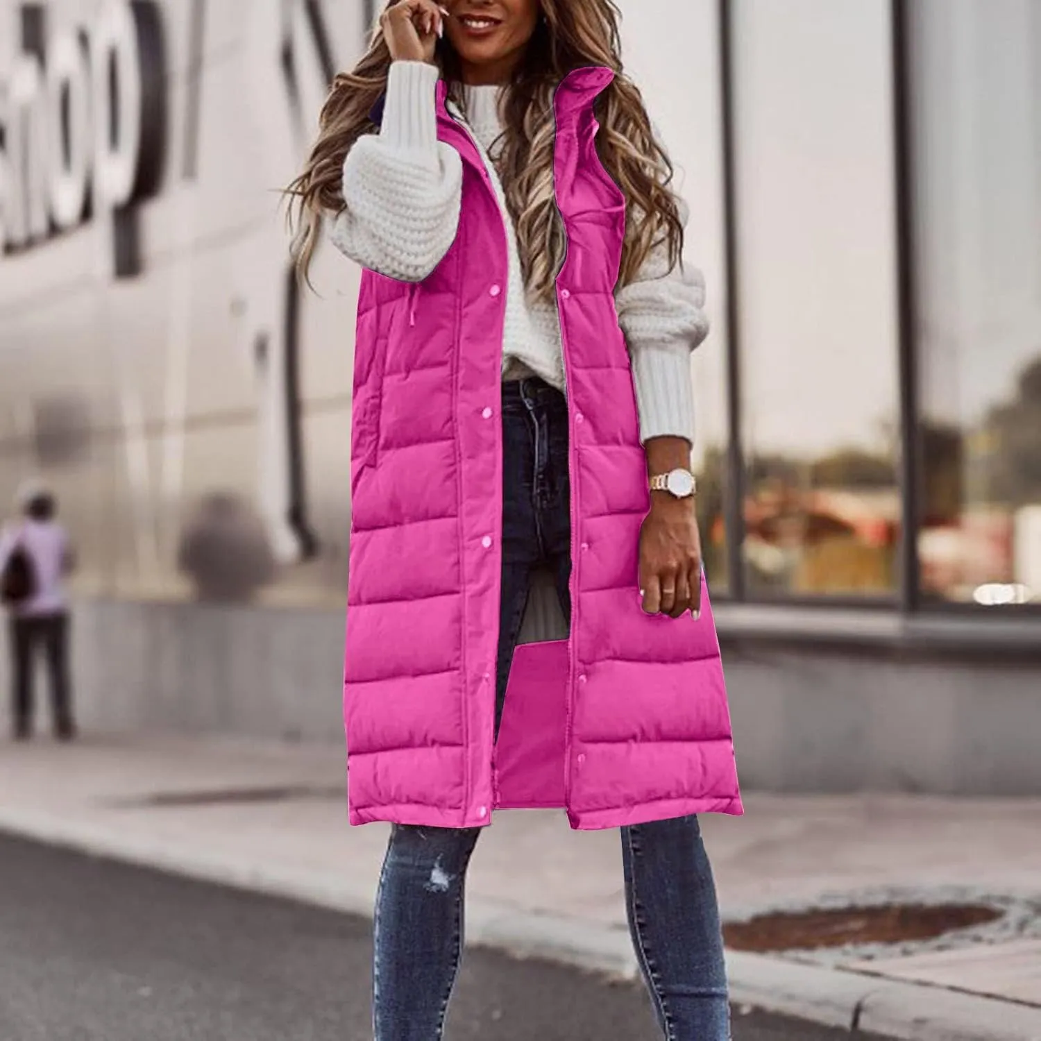 Women's Sleeveless Down Parkas Jackets Warm Winter Vest Coats for Women Long Jacket Plus Size Hooded Puffer Coat