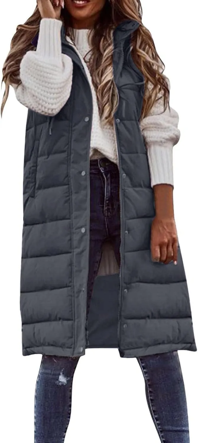 Women's Sleeveless Down Parkas Jackets Warm Winter Vest Coats for Women Long Jacket Plus Size Hooded Puffer Coat