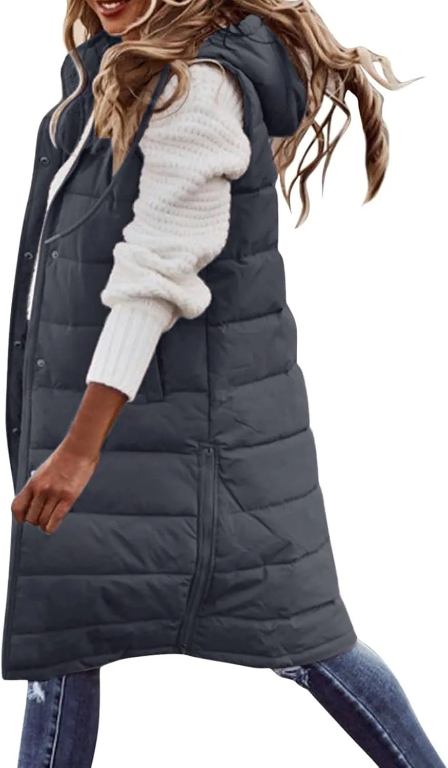 Women's Sleeveless Down Parkas Jackets Warm Winter Vest Coats for Women Long Jacket Plus Size Hooded Puffer Coat