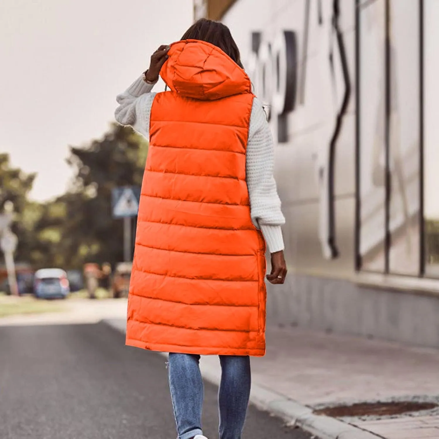 Women's Sleeveless Down Parkas Jackets Warm Winter Vest Coats for Women Long Jacket Plus Size Hooded Puffer Coat
