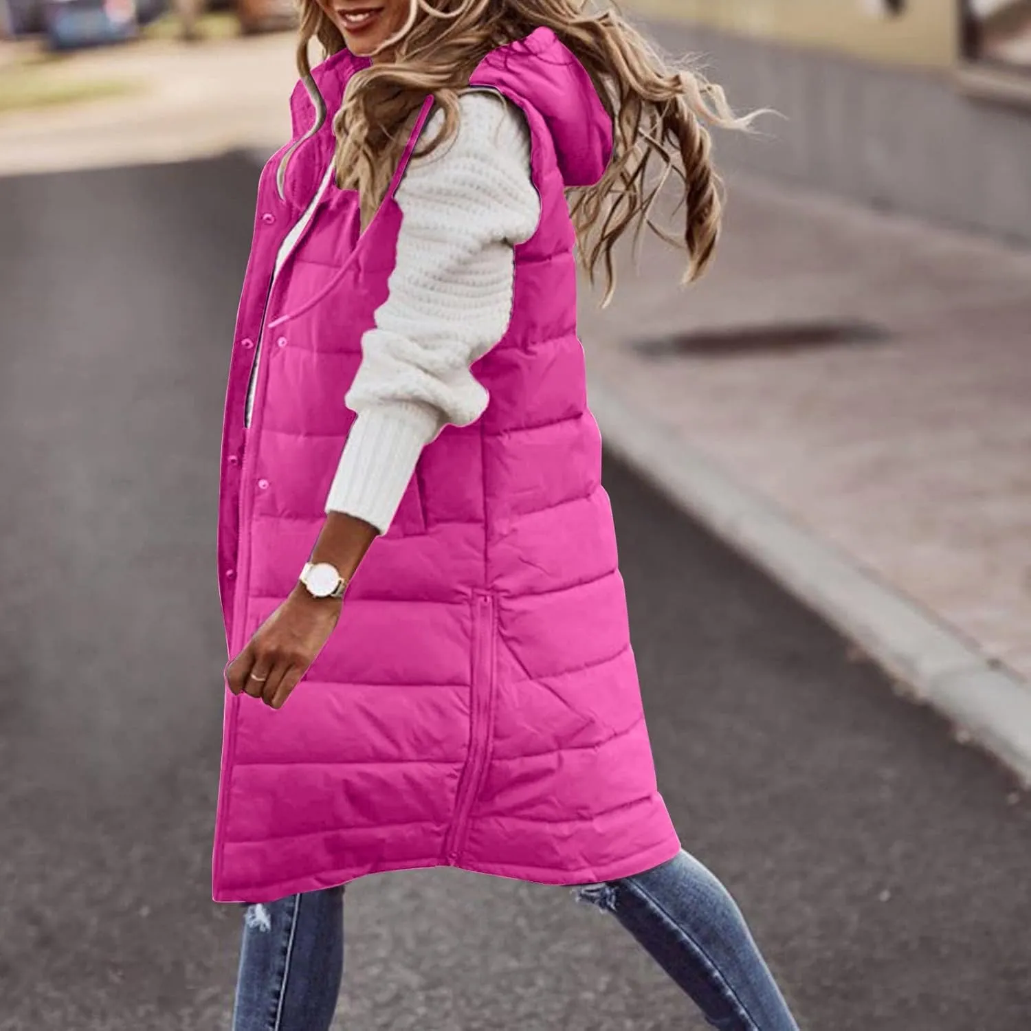 Women's Sleeveless Down Parkas Jackets Warm Winter Vest Coats for Women Long Jacket Plus Size Hooded Puffer Coat