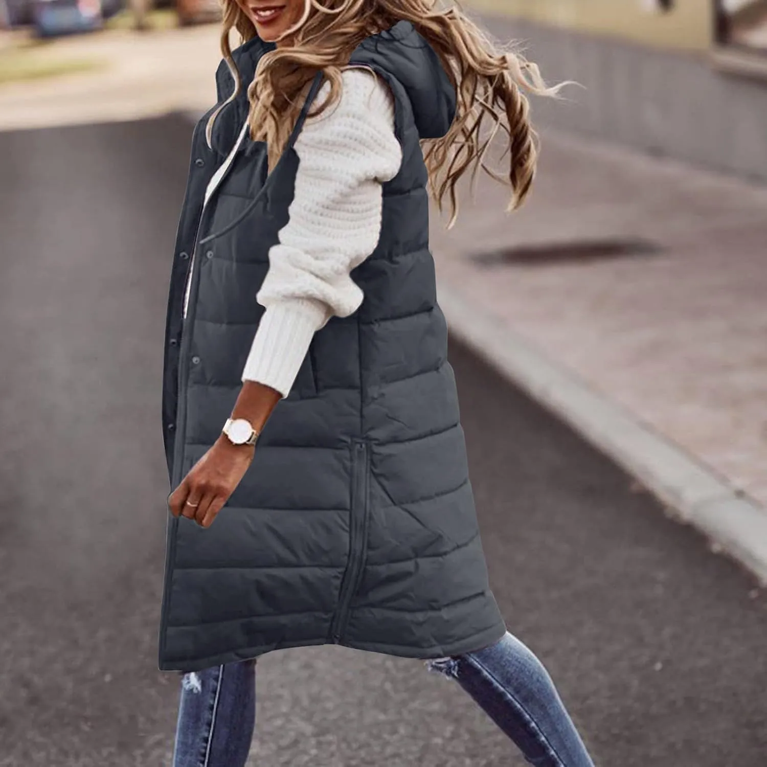 Women's Sleeveless Down Parkas Jackets Warm Winter Vest Coats for Women Long Jacket Plus Size Hooded Puffer Coat