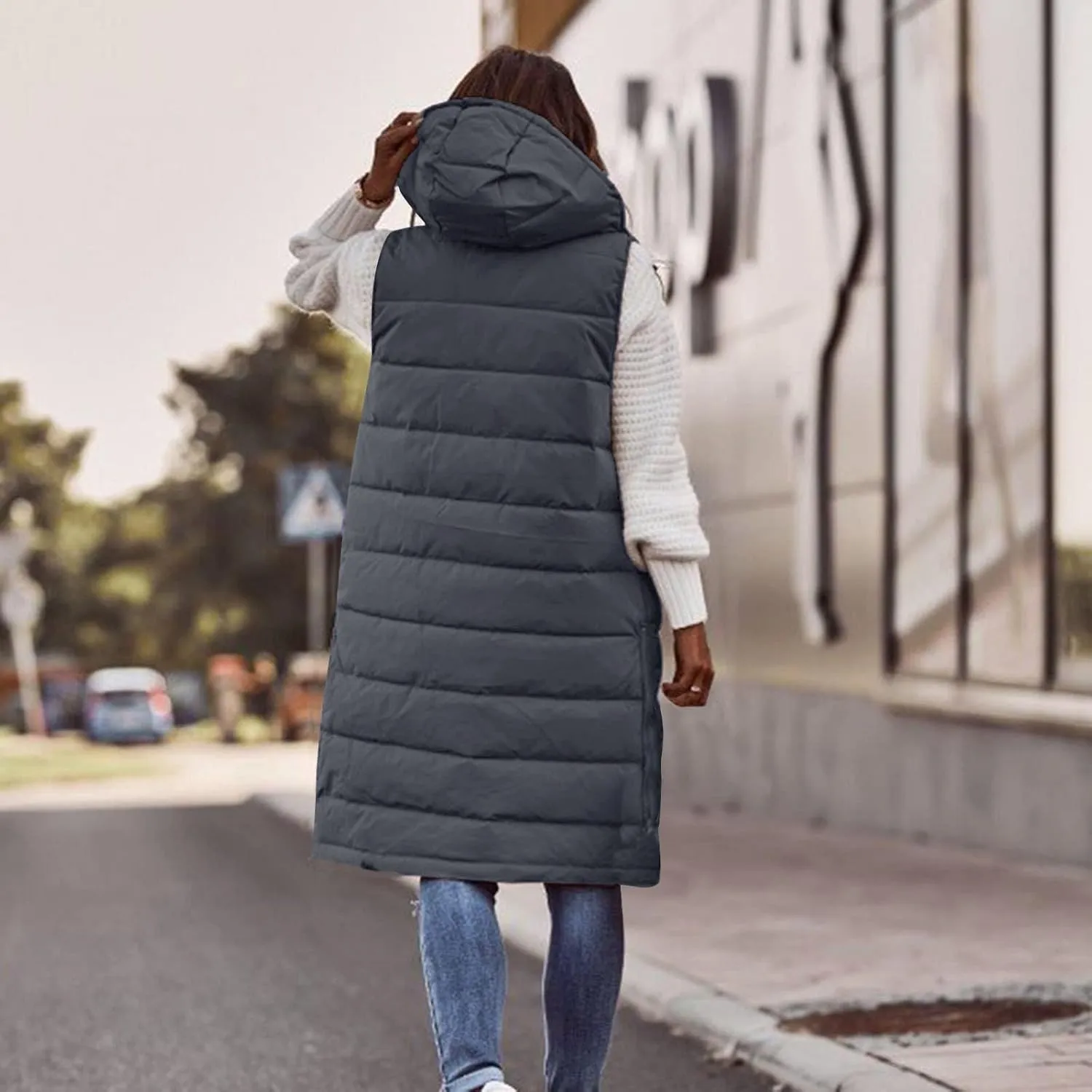 Women's Sleeveless Down Parkas Jackets Warm Winter Vest Coats for Women Long Jacket Plus Size Hooded Puffer Coat