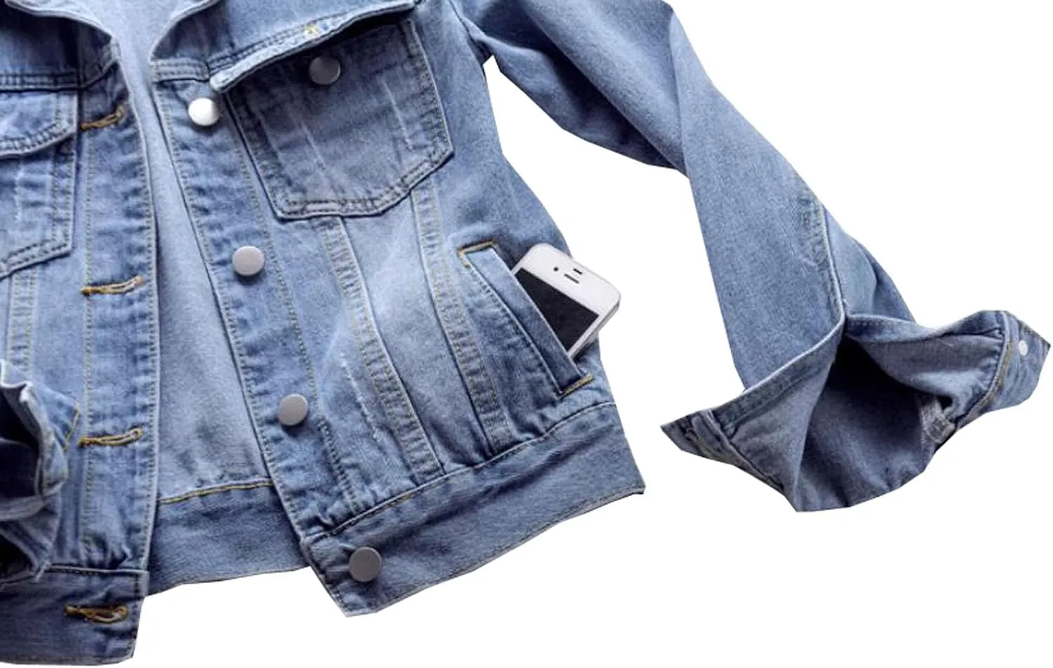 Womens Solid Color Denim Jackets Button Up Long Sleeve Trucker Jackets Jean Coat