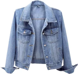 Womens Solid Color Denim Jackets Button Up Long Sleeve Trucker Jackets Jean Coat