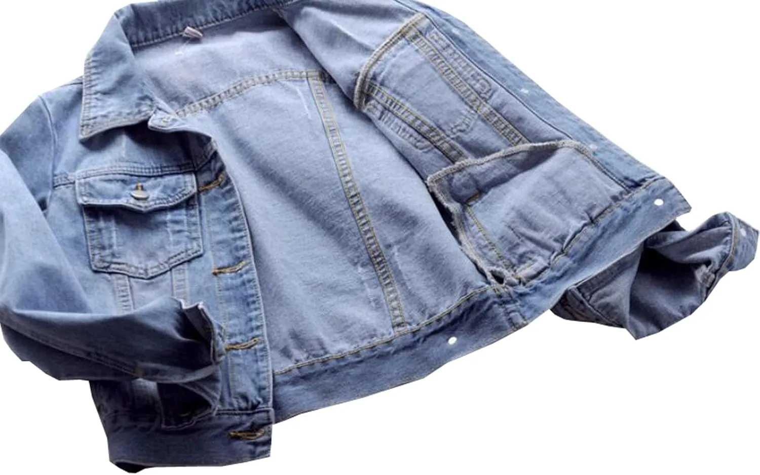 Womens Solid Color Denim Jackets Button Up Long Sleeve Trucker Jackets Jean Coat