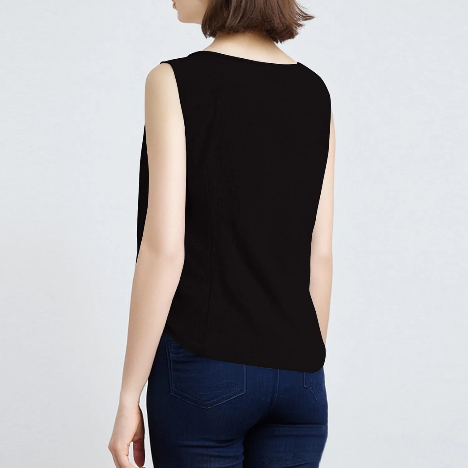 Women's Solid Color Lace Hollow V Neck Sleeveless Cotton Linen Summer Casual Loose Tank Tops