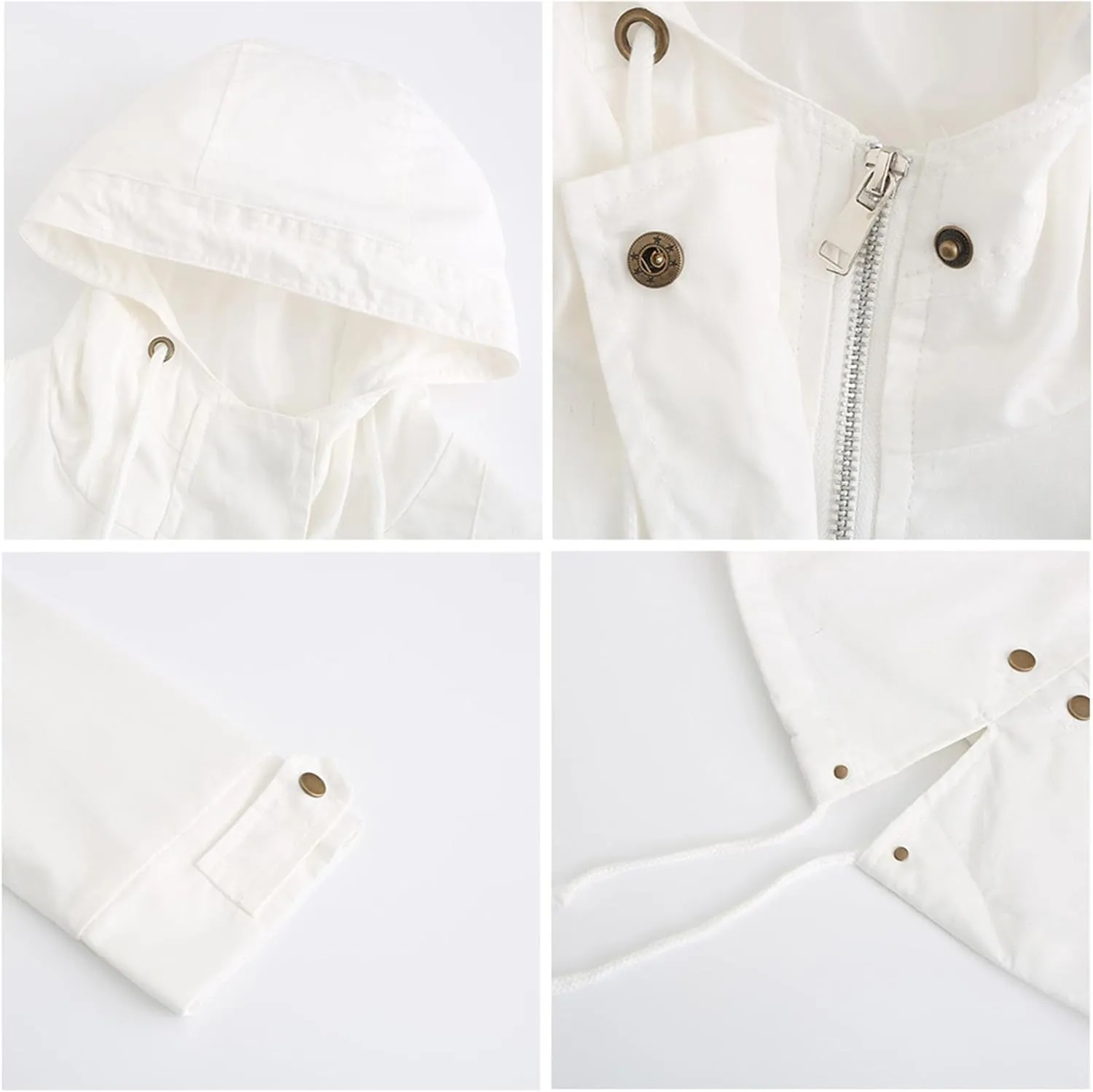 Women's Solid Color Rain Jacket Casual Windbreaker Fall Winter Outdoor Jackets Hooded Raincoat Windproof Coats