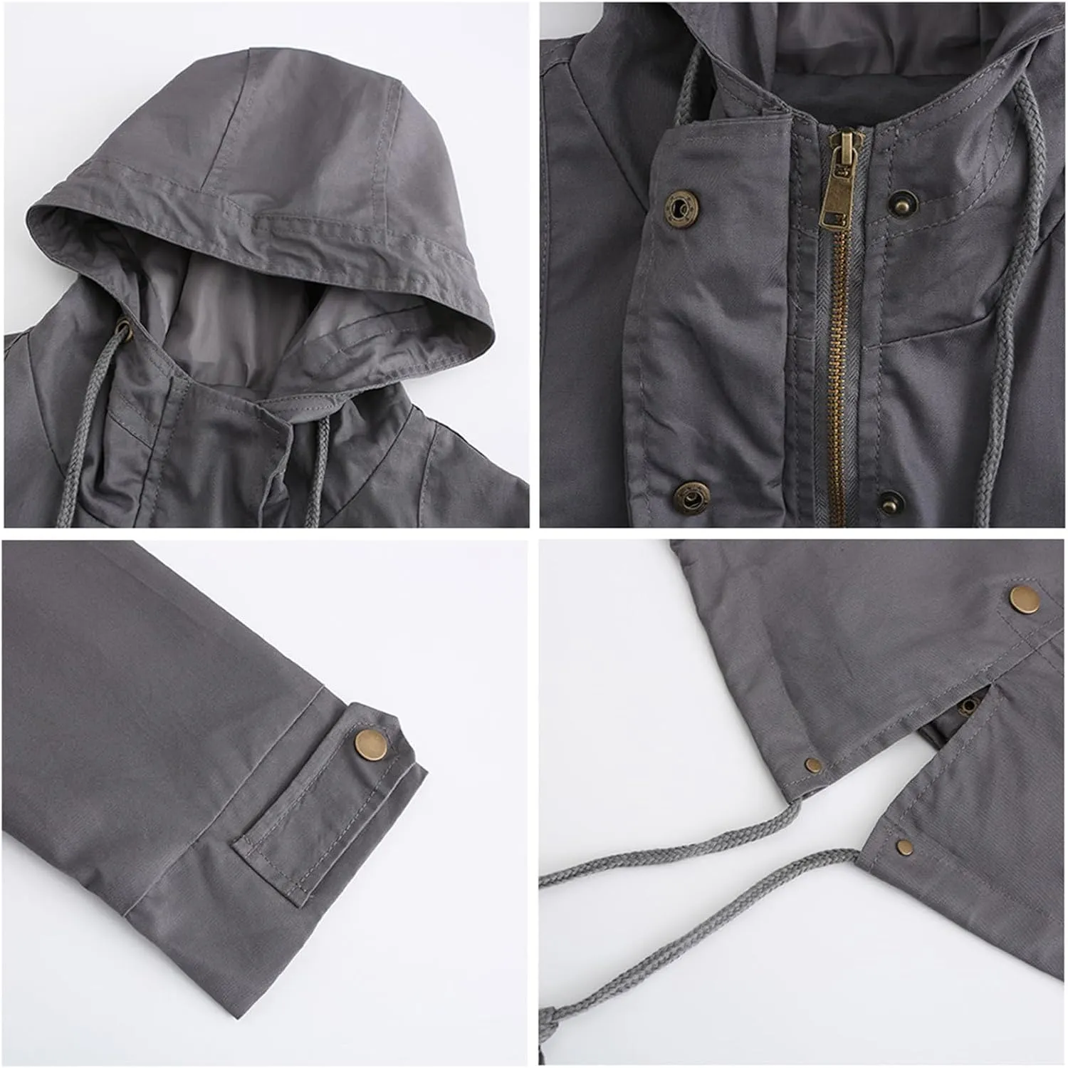 Women's Solid Color Rain Jacket Casual Windbreaker Fall Winter Outdoor Jackets Hooded Raincoat Windproof Coats