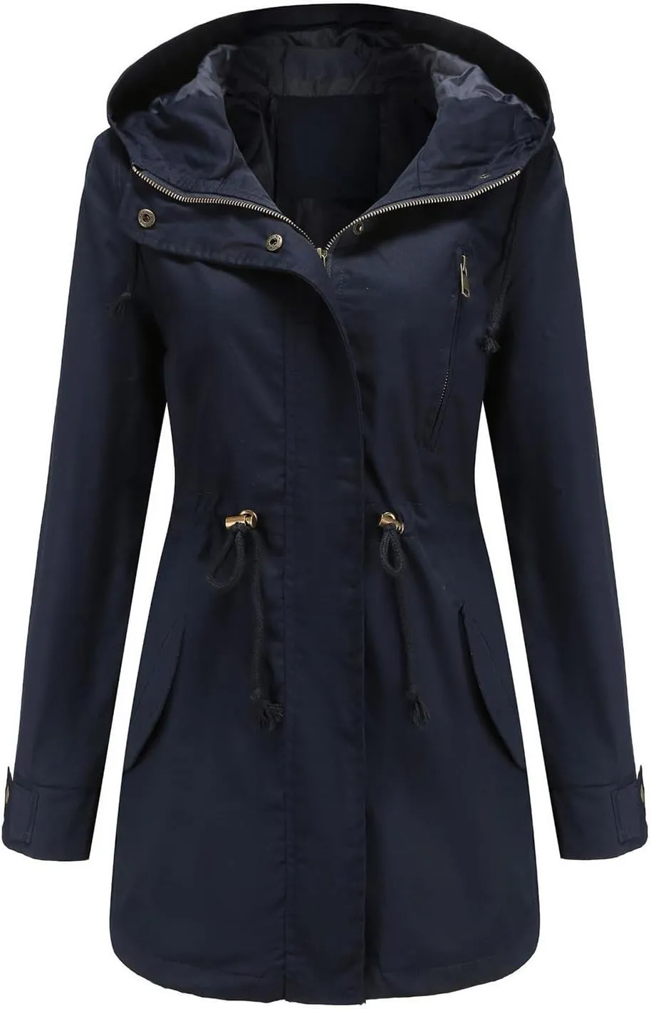 Women's Solid Color Rain Jacket Casual Windbreaker Fall Winter Outdoor Jackets Hooded Raincoat Windproof Coats