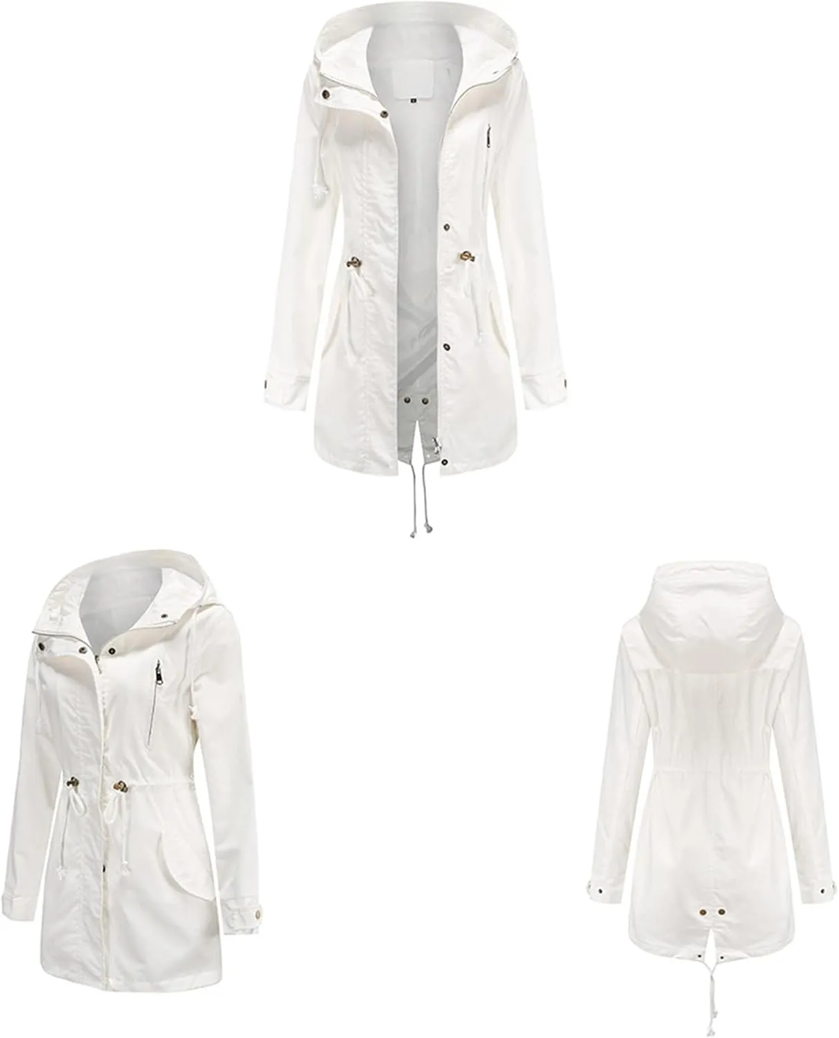 Women's Solid Color Rain Jacket Casual Windbreaker Fall Winter Outdoor Jackets Hooded Raincoat Windproof Coats