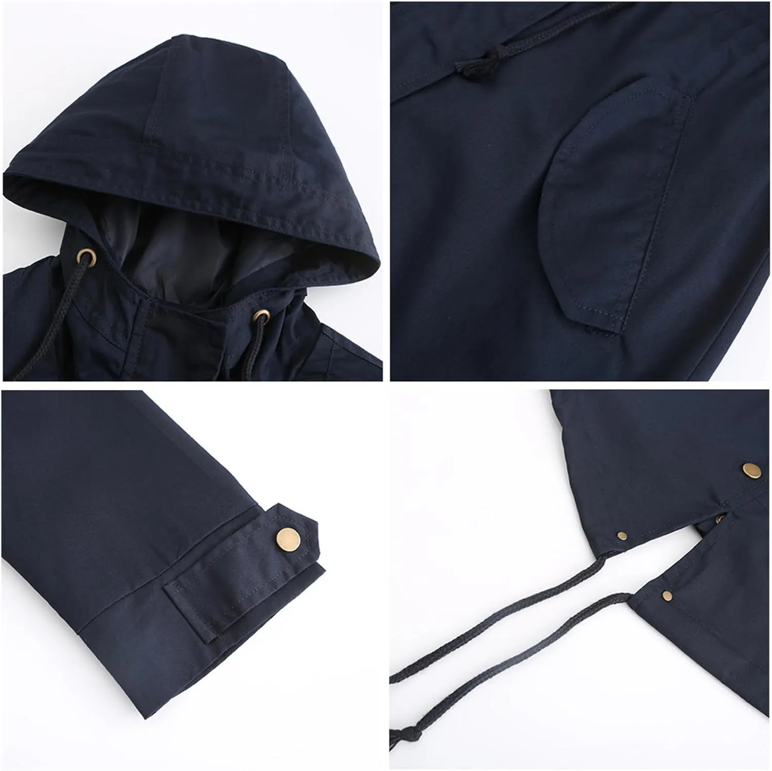 Women's Solid Color Rain Jacket Casual Windbreaker Fall Winter Outdoor Jackets Hooded Raincoat Windproof Coats