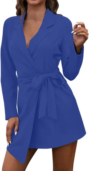 Women's Summer Blazer Long Sleeve Lapel Tighten Waist Mid-Length Style Work Jacket Outdoor Simple Dressy Lightweight
