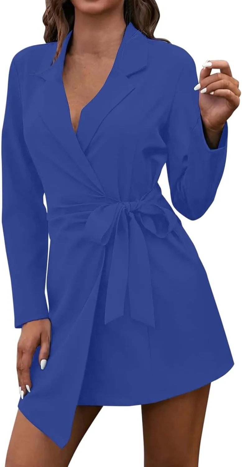 Women's Summer Blazer Long Sleeve Lapel Tighten Waist Mid-Length Style Work Jacket Outdoor Simple Dressy Lightweight