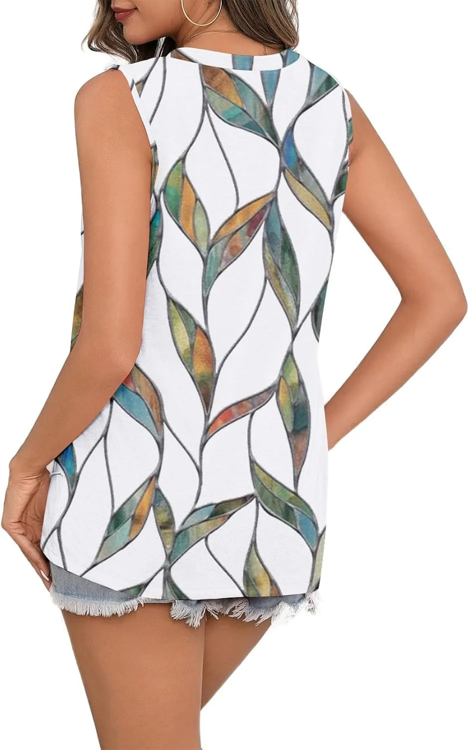 Women's Summer Tank Tops 2025 Fashion Pleated Crew Neck Floral Loose Fit Casual Sleeveless Flowy Boho Tunic Shirts