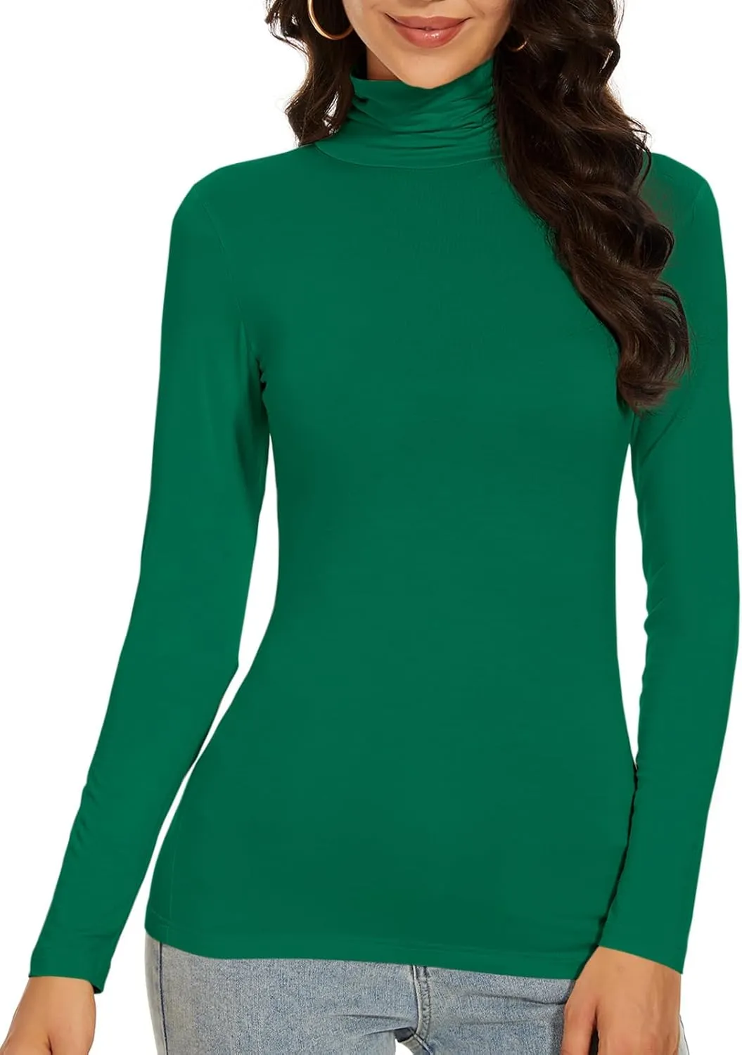 Women's Turtleneck Long Sleeve Thermal Tops Slim Fitted Lightweight Thin Basics Layer Tshirt (XS-2XL)