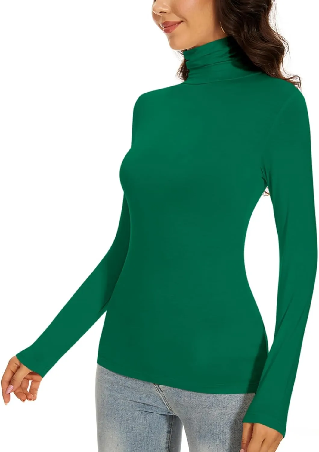Women's Turtleneck Long Sleeve Thermal Tops Slim Fitted Lightweight Thin Basics Layer Tshirt (XS-2XL)