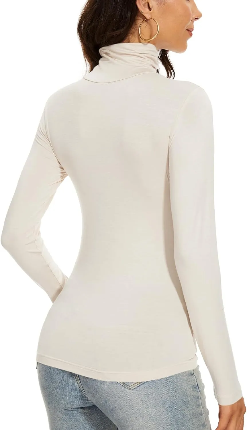 Women's Turtleneck Long Sleeve Thermal Tops Slim Fitted Lightweight Thin Basics Layer Tshirt (XS-2XL)