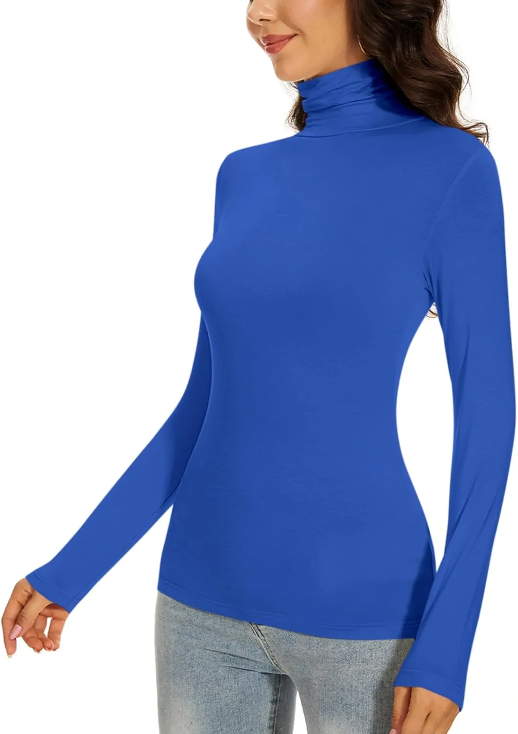 Women's Turtleneck Long Sleeve Thermal Tops Slim Fitted Lightweight Thin Basics Layer Tshirt (XS-2XL)