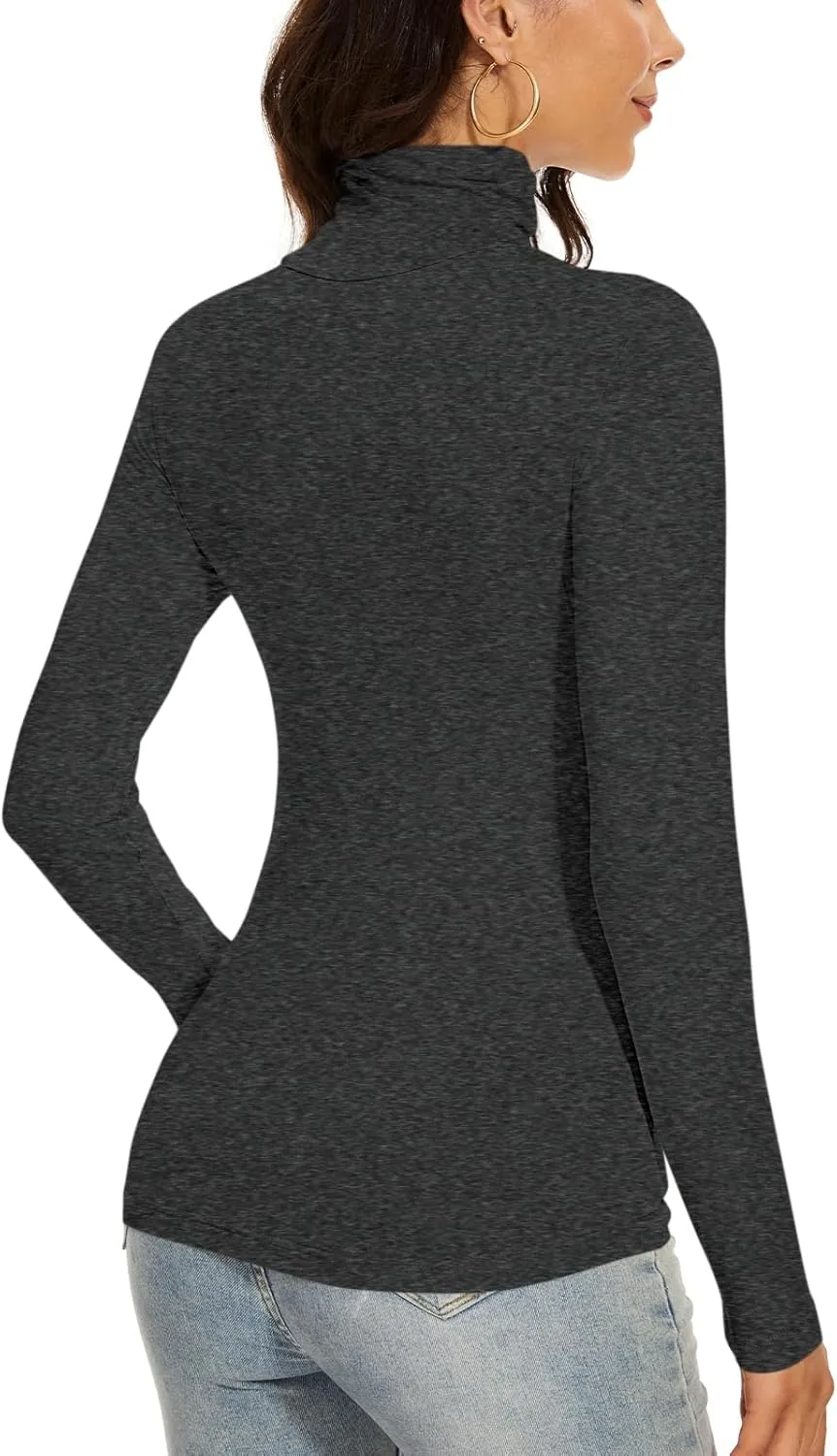 Women's Turtleneck Long Sleeve Thermal Tops Slim Fitted Lightweight Thin Basics Layer Tshirt (XS-2XL)