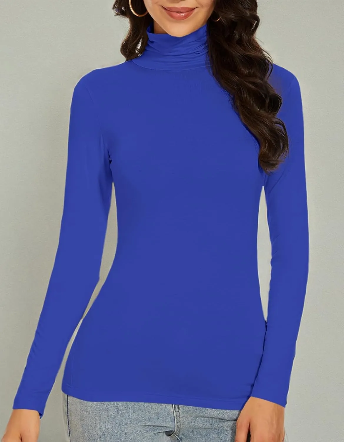 Women's Turtleneck Long Sleeve Thermal Tops Slim Fitted Lightweight Thin Basics Layer Tshirt (XS-2XL)