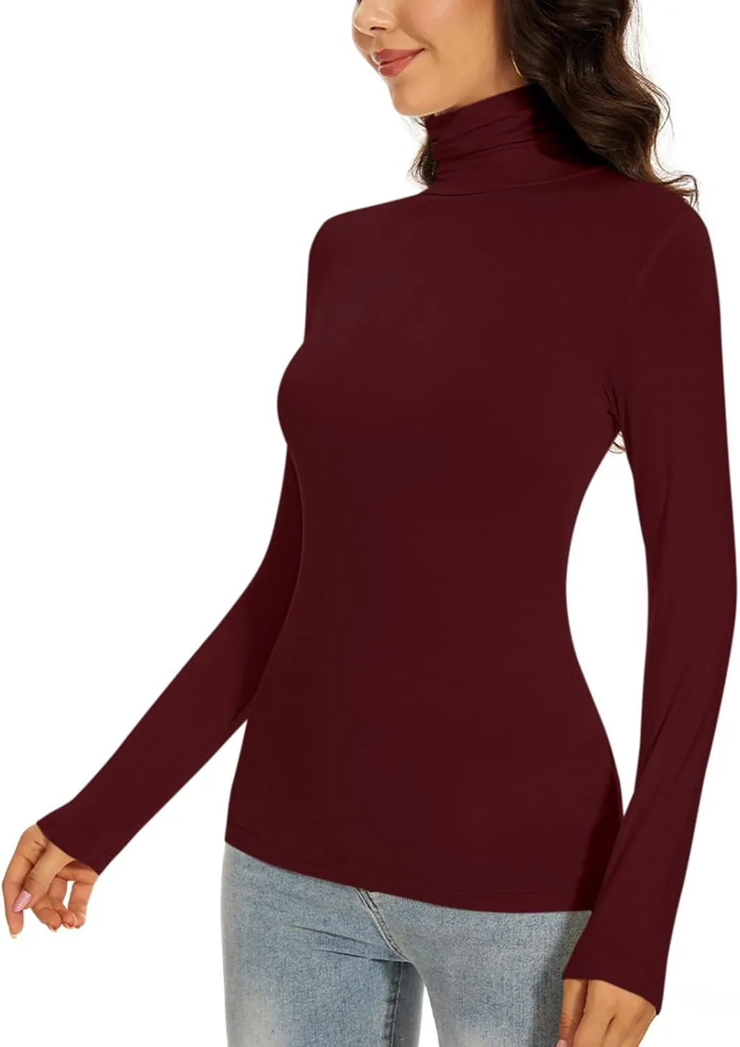 Women's Turtleneck Long Sleeve Thermal Tops Slim Fitted Lightweight Thin Basics Layer Tshirt (XS-2XL)