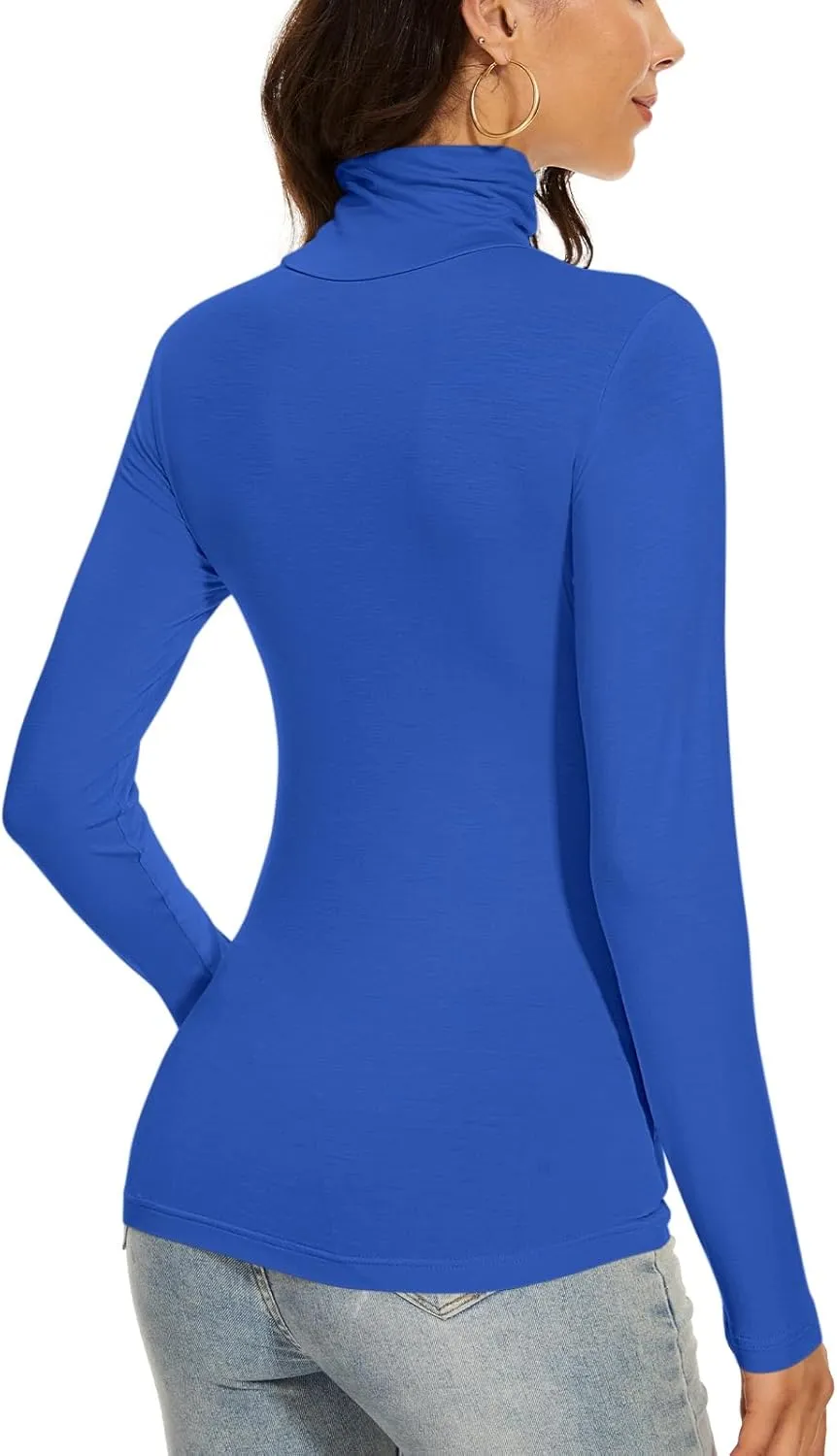Women's Turtleneck Long Sleeve Thermal Tops Slim Fitted Lightweight Thin Basics Layer Tshirt (XS-2XL)