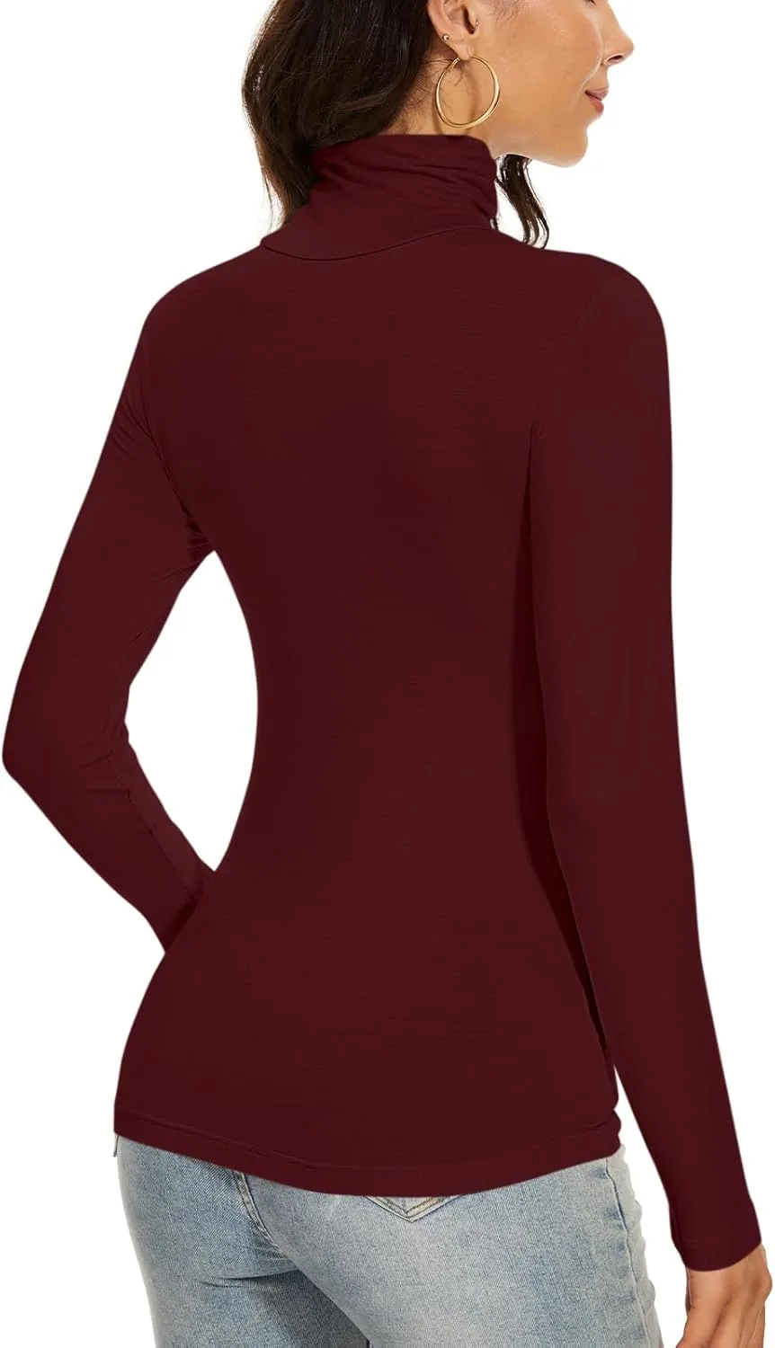Women's Turtleneck Long Sleeve Thermal Tops Slim Fitted Lightweight Thin Basics Layer Tshirt (XS-2XL)