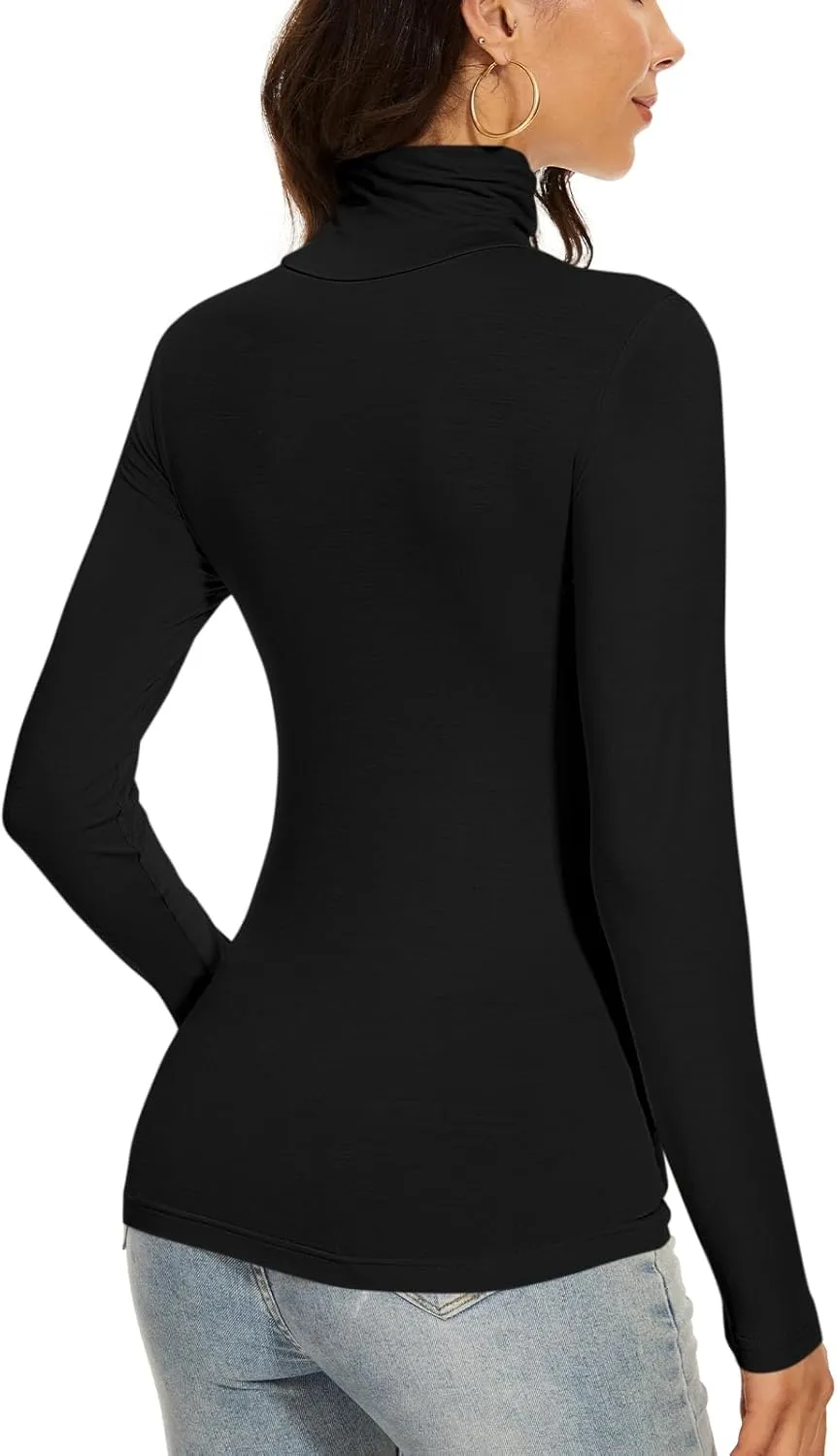 Women's Turtleneck Long Sleeve Thermal Tops Slim Fitted Lightweight Thin Basics Layer Tshirt (XS-2XL)
