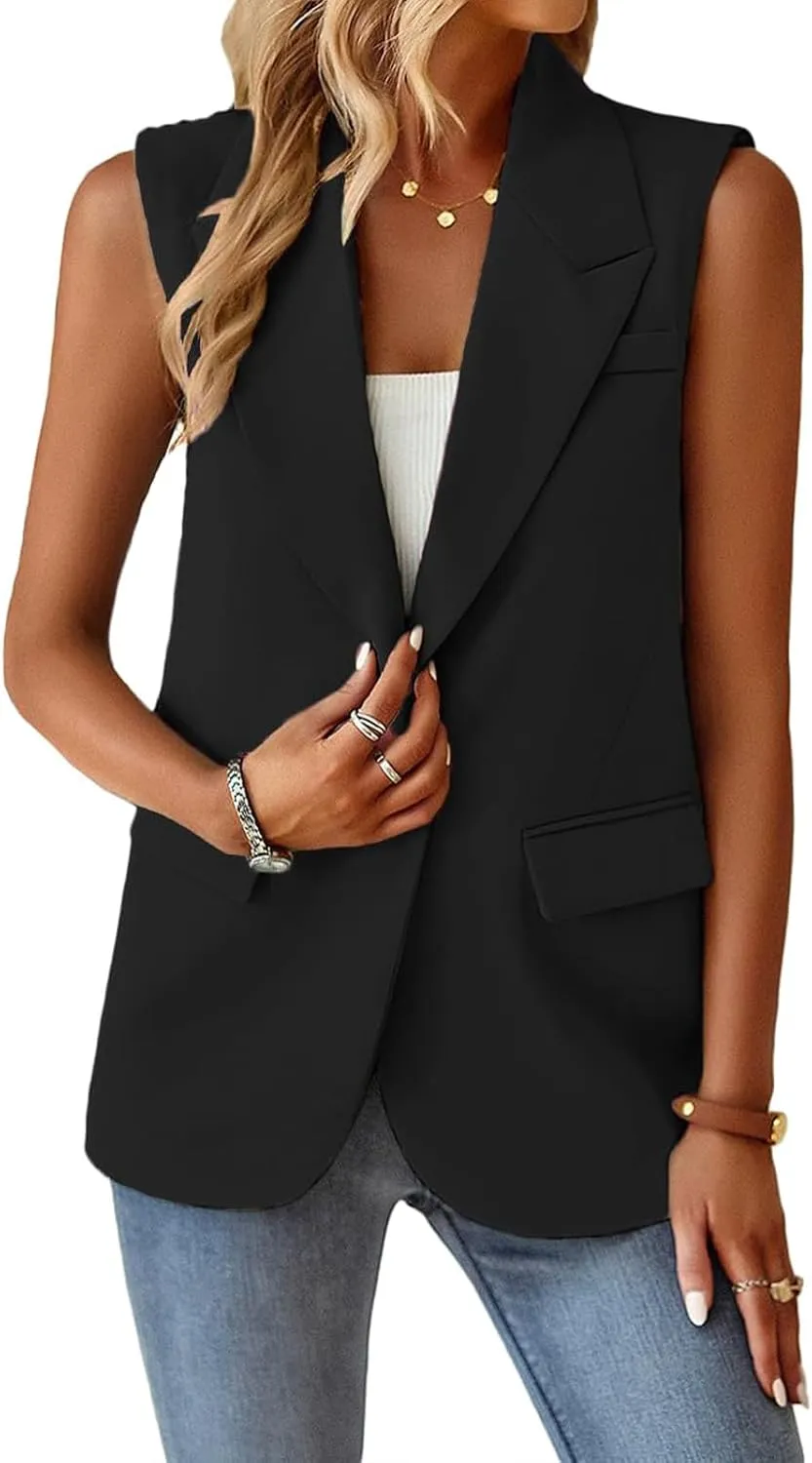 Womens Vest Casual Sleeveless Blazers Open Front Summer Jackets Lightweight Work Business Blazers with Pockets
