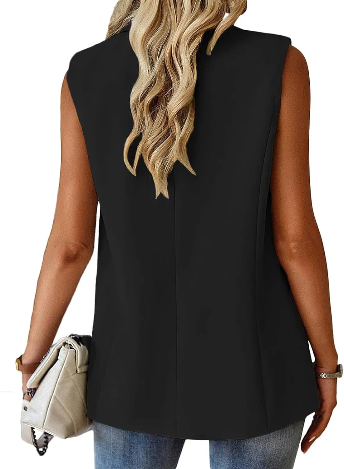 Womens Vest Casual Sleeveless Blazers Open Front Summer Jackets Lightweight Work Business Blazers with Pockets