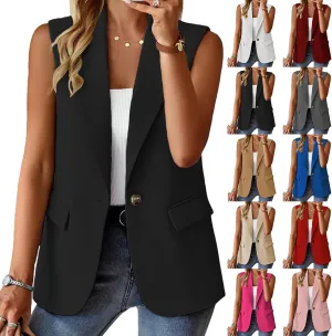 Womens Vest Casual Sleeveless Blazers Open Front Summer Jackets Lightweight Work Business Blazers with Pockets