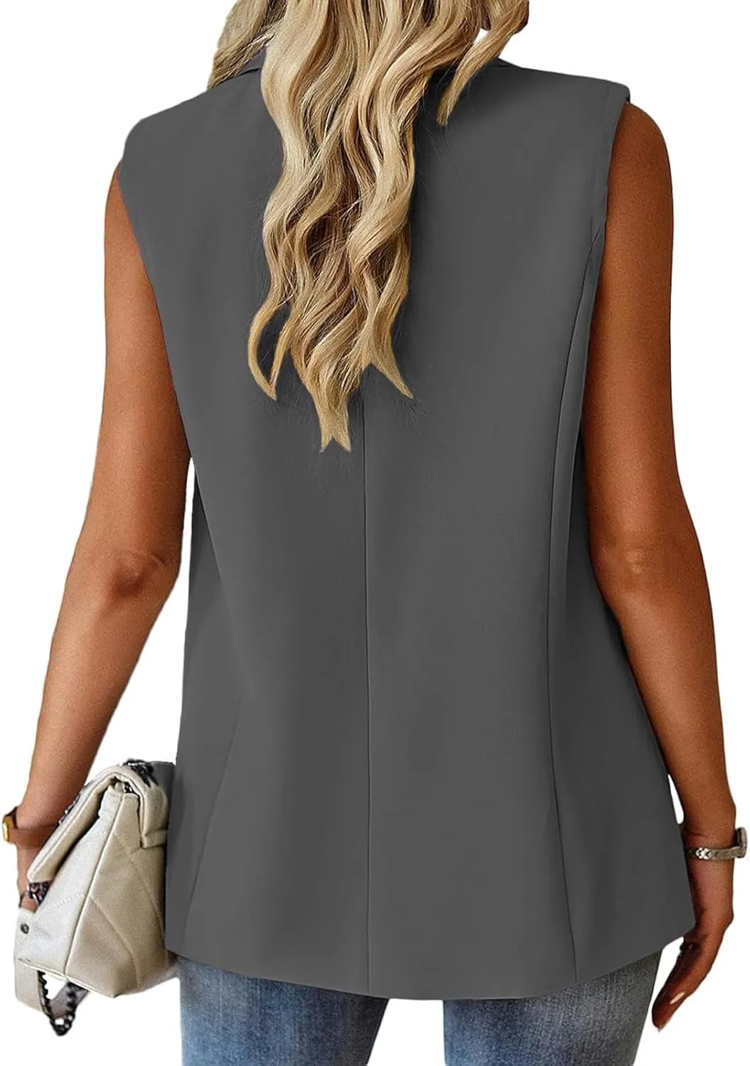 Womens Vest Casual Sleeveless Blazers Open Front Summer Jackets Lightweight Work Business Blazers with Pockets