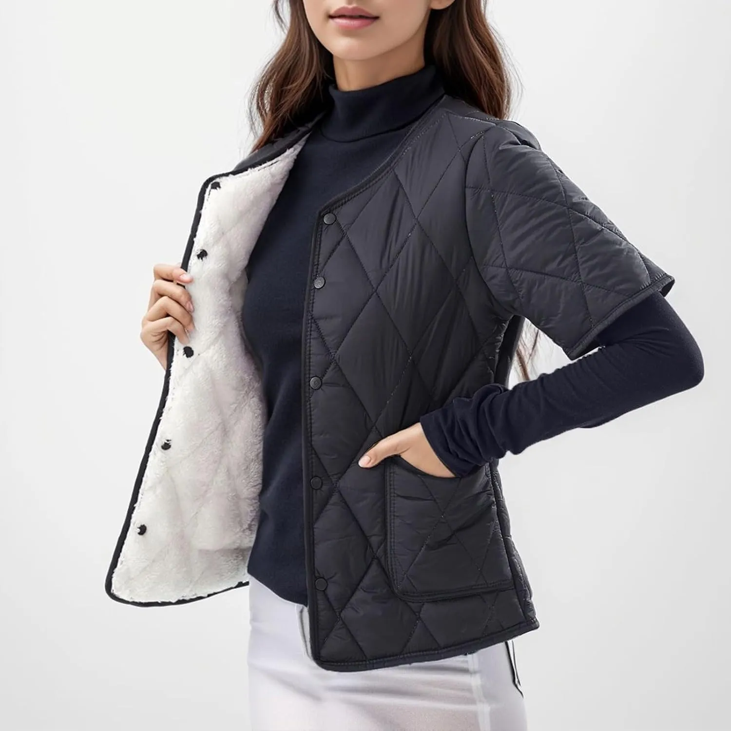 Womens Vintage Classic Solid Down Jacket LongSleeve Button Overcoat Warm Breathable Lightweight Outwear Winter Suits