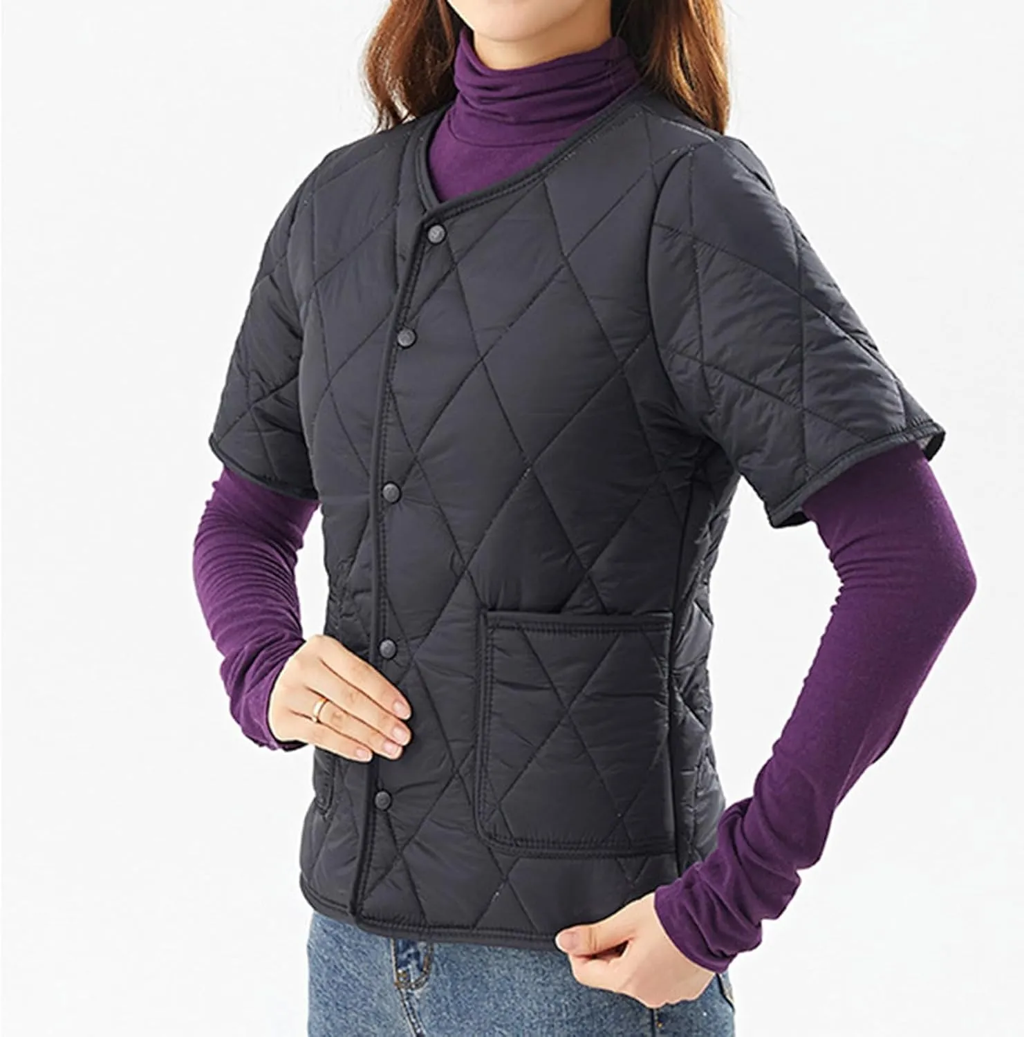 Womens Vintage Classic Solid Down Jacket LongSleeve Button Overcoat Warm Breathable Lightweight Outwear Winter Suits