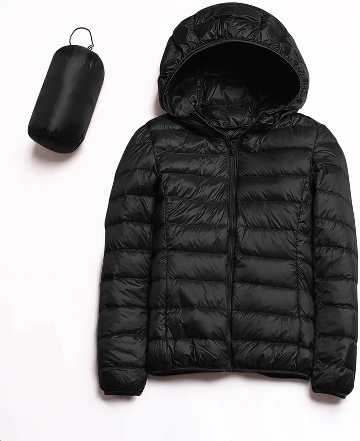 Womens Warm Hooded Down Jacket Lightweight Packable Windproof Puffer Coats Fashion Slim Cropped Long Sleeve Outwear