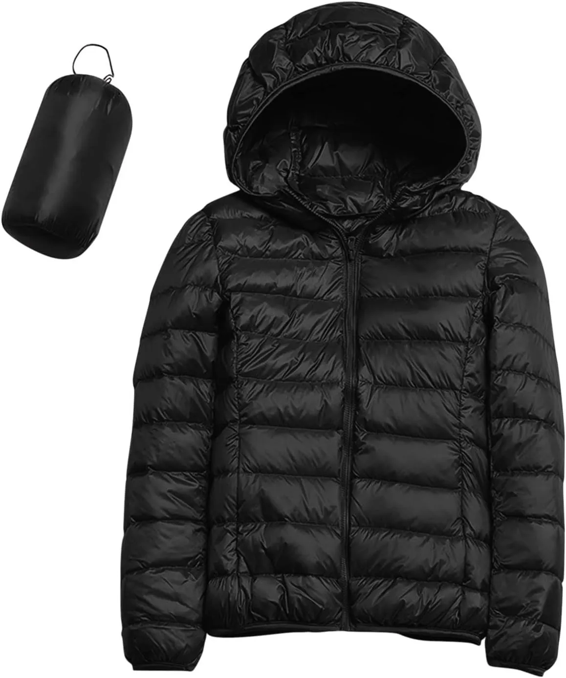 Womens Warm Hooded Down Jacket Lightweight Packable Windproof Puffer Coats Fashion Slim Cropped Long Sleeve Outwear