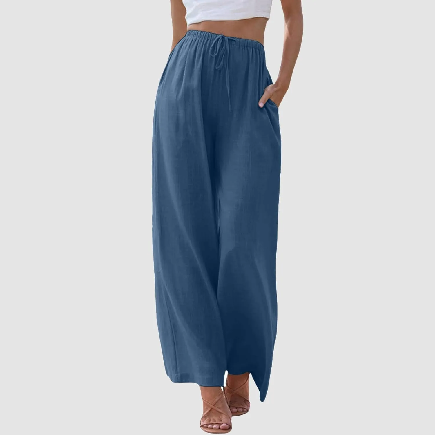 Women's Wide Leg Pants Winter ightweight Outfits Thermal with Pockets Water Resistant Elastic Waist