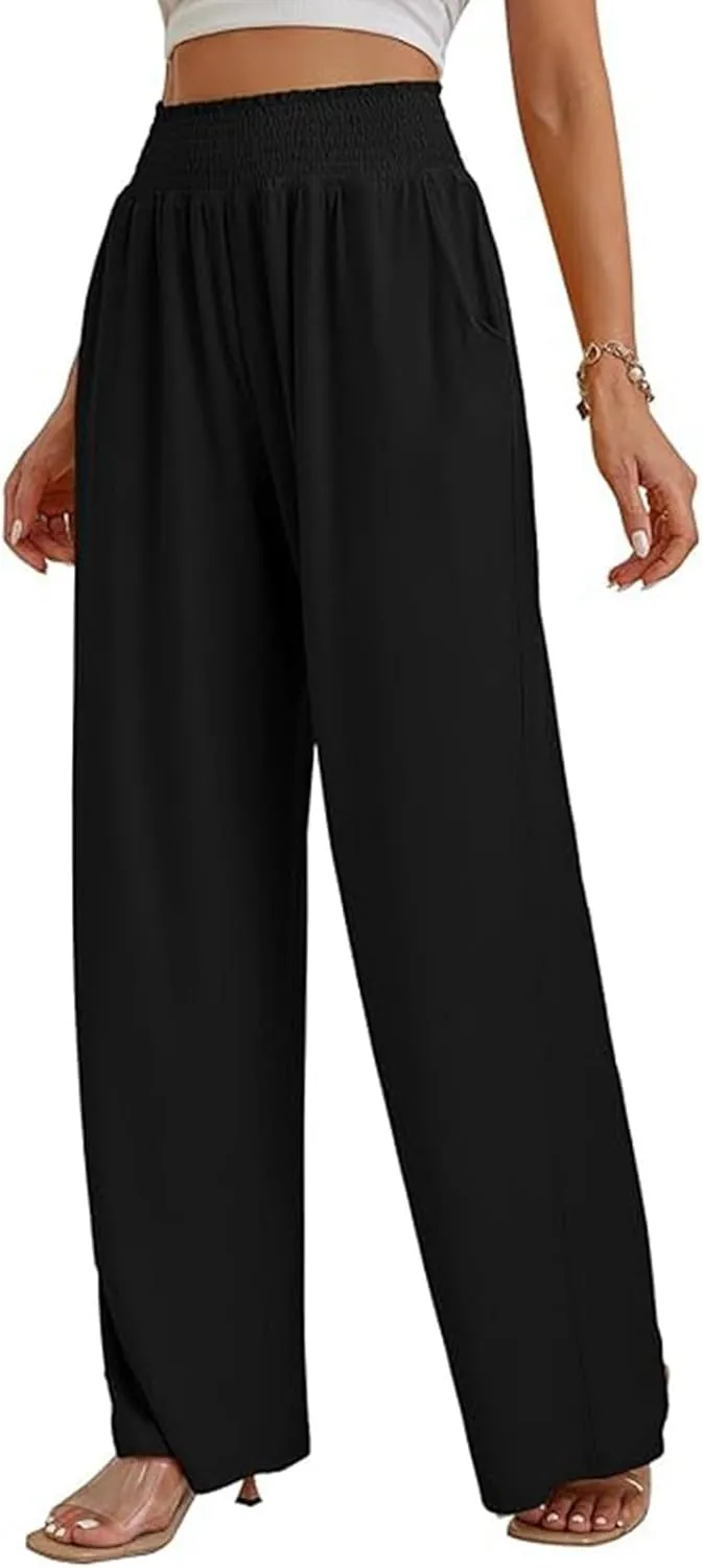 Women's Wide Leg Pants Winter ightweight Outfits Thermal with Pockets Water Resistant Elastic Waist