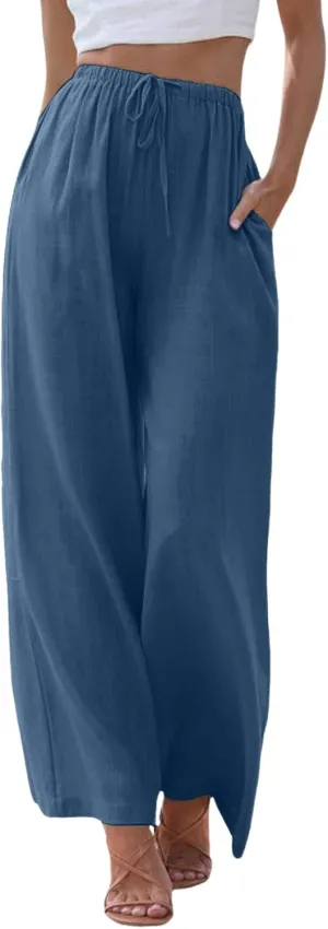 Women's Wide Leg Pants Winter ightweight Outfits Thermal with Pockets Water Resistant Elastic Waist