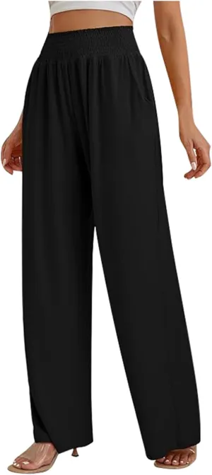 Women's Wide Leg Pants Winter ightweight Outfits Thermal with Pockets Water Resistant Elastic Waist