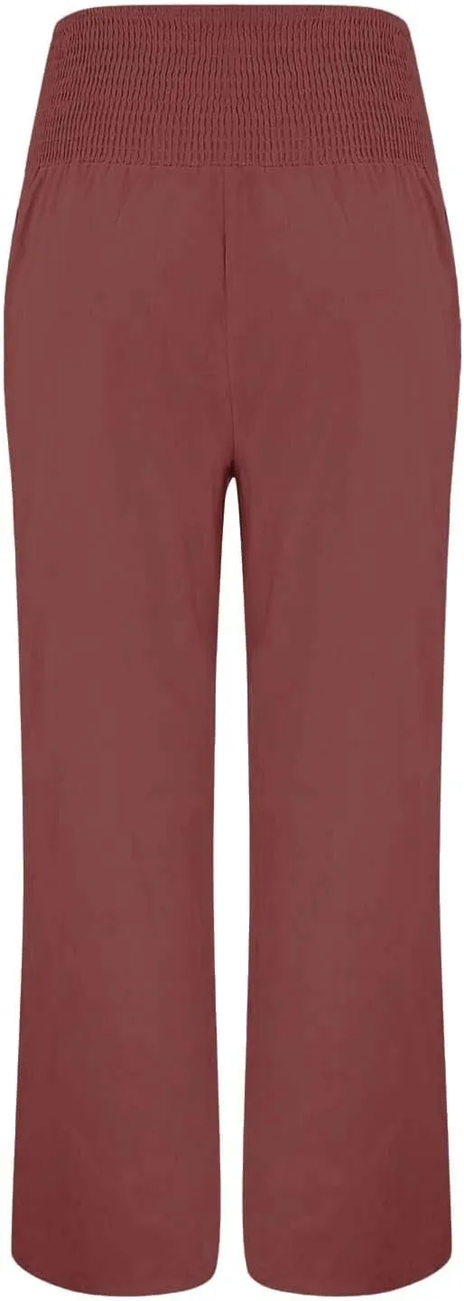 Women's Wide Leg Pants Winter ightweight Outfits Thermal with Pockets Water Resistant Elastic Waist