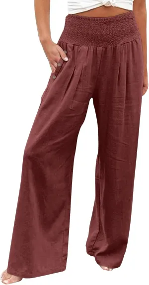 Women's Wide Leg Pants Winter ightweight Outfits Thermal with Pockets Water Resistant Elastic Waist