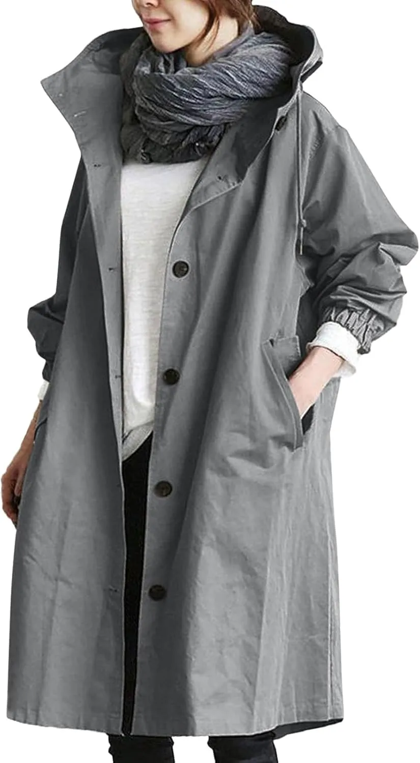 Women's Winter Wool Mid-Long Coat Notch Lapel Single-Breasted Trench Coat Outwear